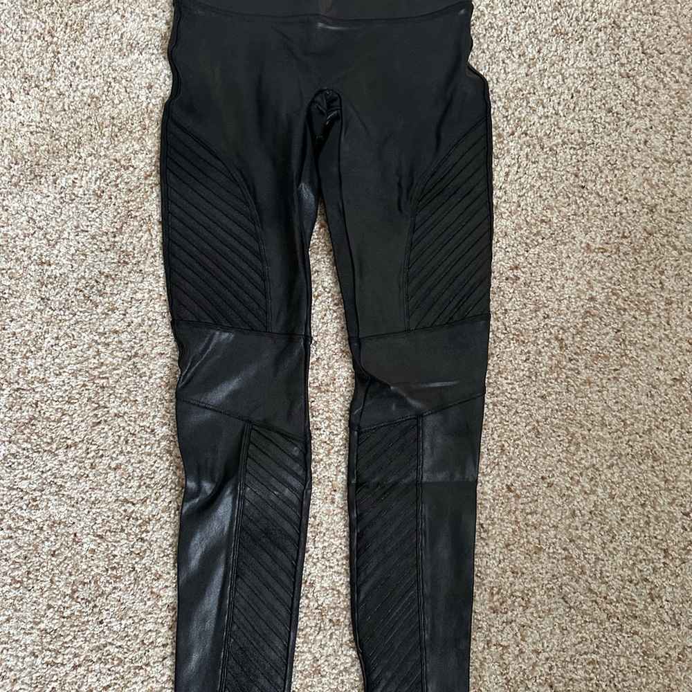SPANX Black Faux Leather Moto Leggings